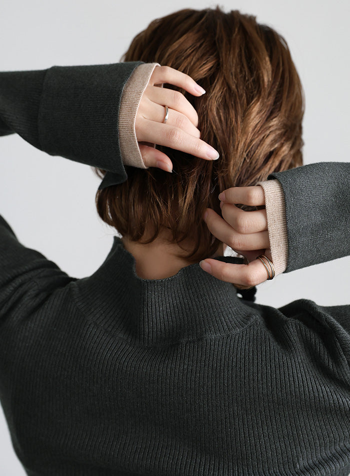 レイヤードスリーブヘンリーネックニット