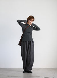 レイヤードスリーブヘンリーネックニット