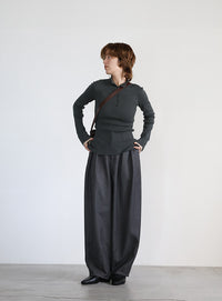 レイヤードスリーブヘンリーネックニット