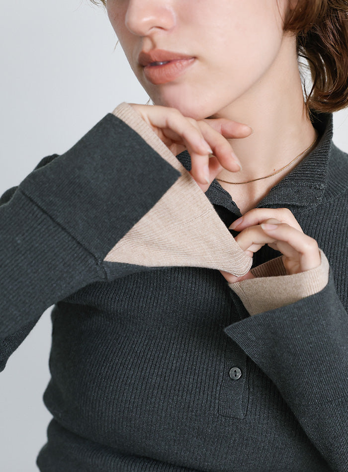 レイヤードスリーブヘンリーネックニット