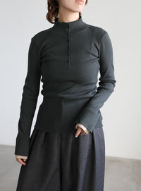 レイヤードスリーブヘンリーネックニット