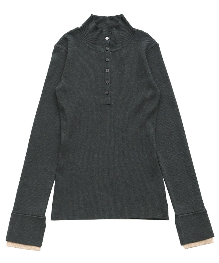 レイヤードスリーブヘンリーネックニット