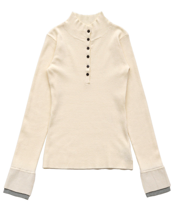 レイヤードスリーブヘンリーネックニット