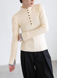 レイヤードスリーブヘンリーネックニット