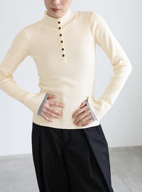 レイヤードスリーブヘンリーネックニット