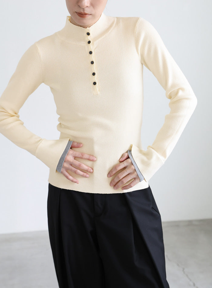 レイヤードスリーブヘンリーネックニット