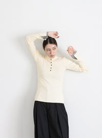 レイヤードスリーブヘンリーネックニット