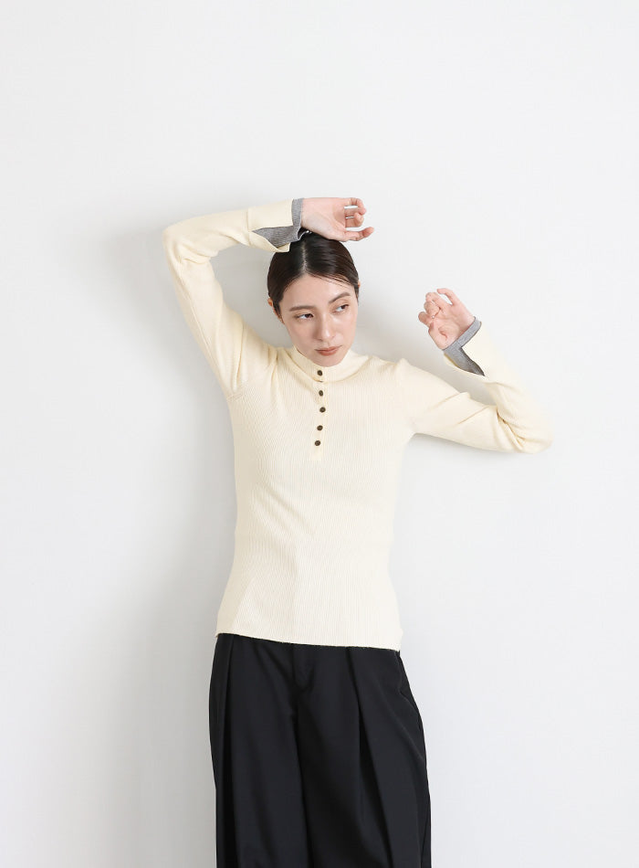 レイヤードスリーブヘンリーネックニット