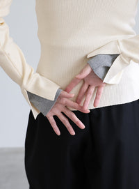 レイヤードスリーブヘンリーネックニット