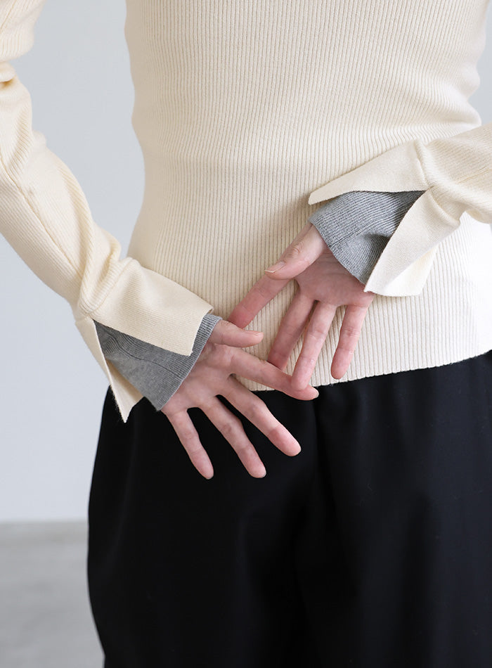 レイヤードスリーブヘンリーネックニット