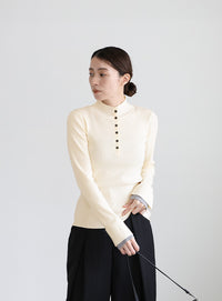 レイヤードスリーブヘンリーネックニット