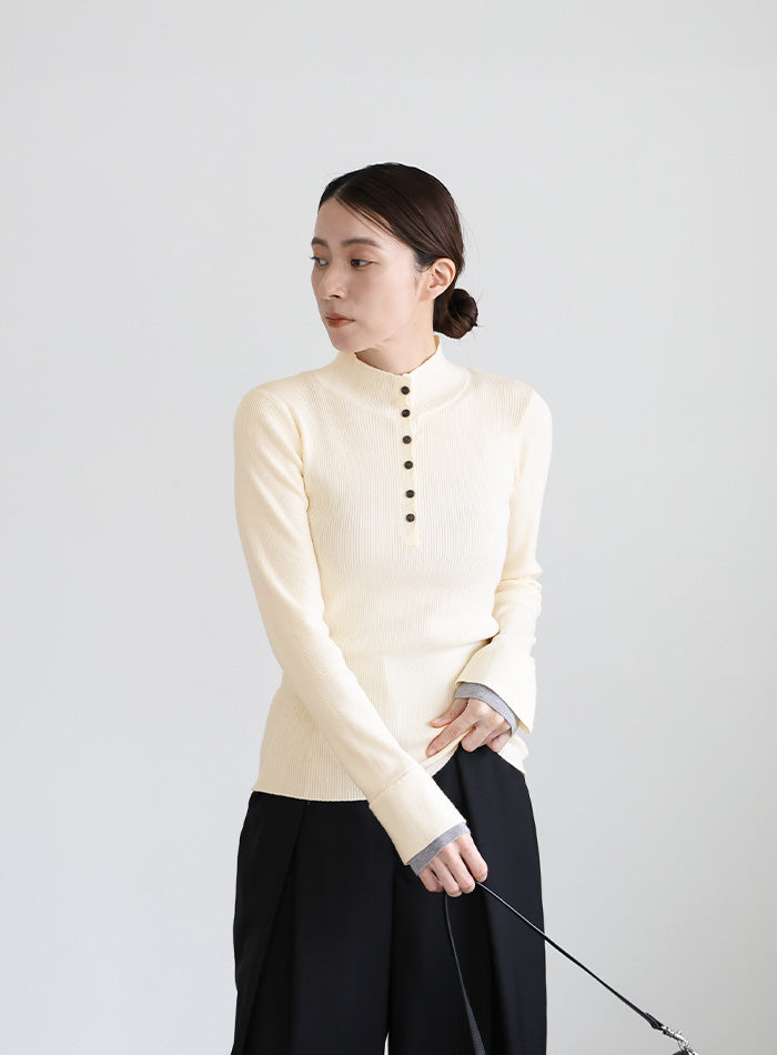 レイヤードスリーブヘンリーネックニット