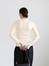 レイヤードスリーブヘンリーネックニット