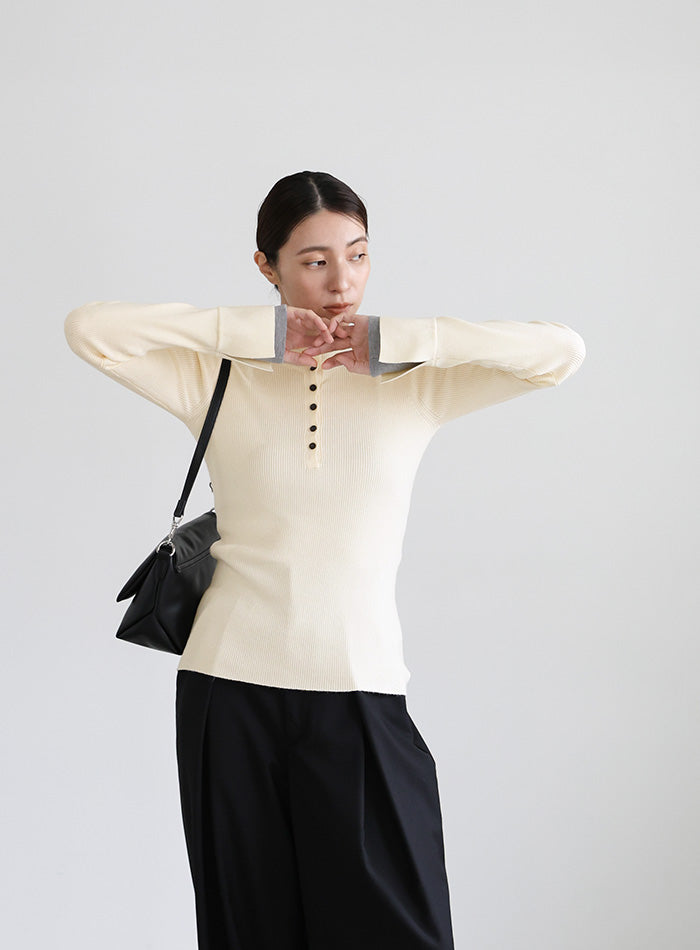 レイヤードスリーブヘンリーネックニット