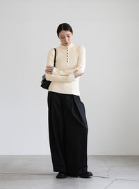 レイヤードスリーブヘンリーネックニット