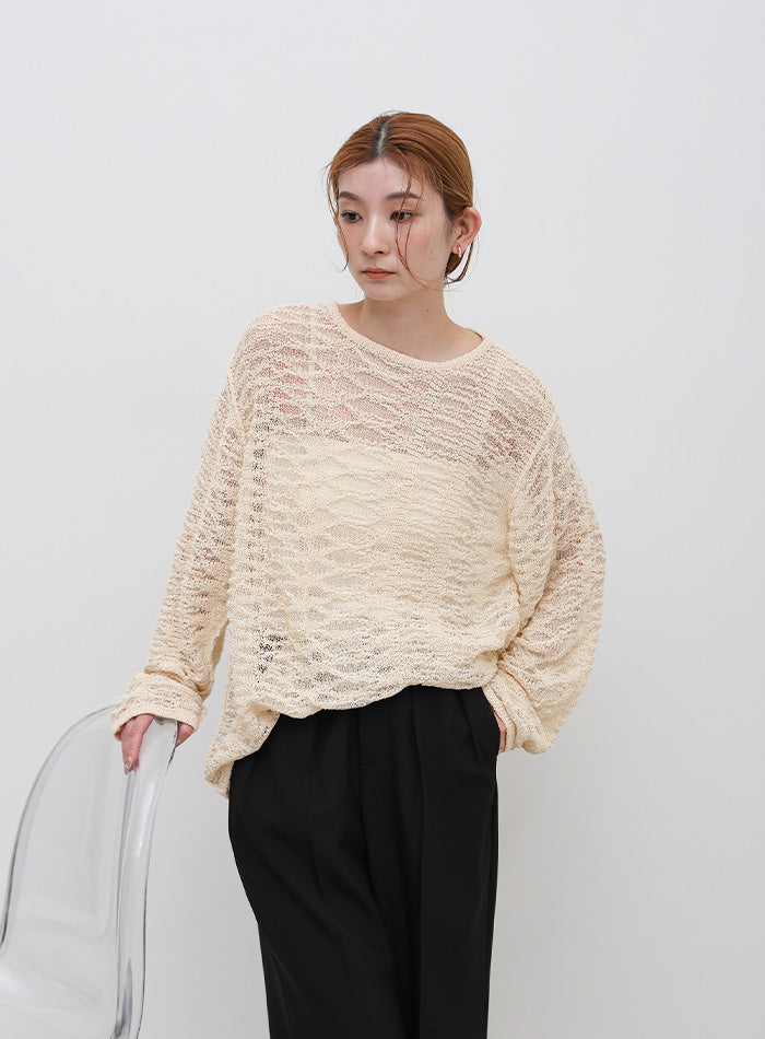 クルーネックスラブシアーデザインニット – SELECT MOCA