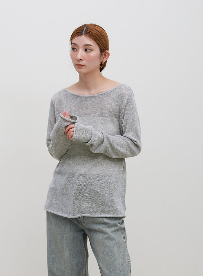 シアーボートネックロールヘムニット – SELECT MOCA