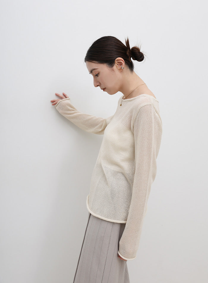 シアーボートネックロールヘムニット – SELECT MOCA