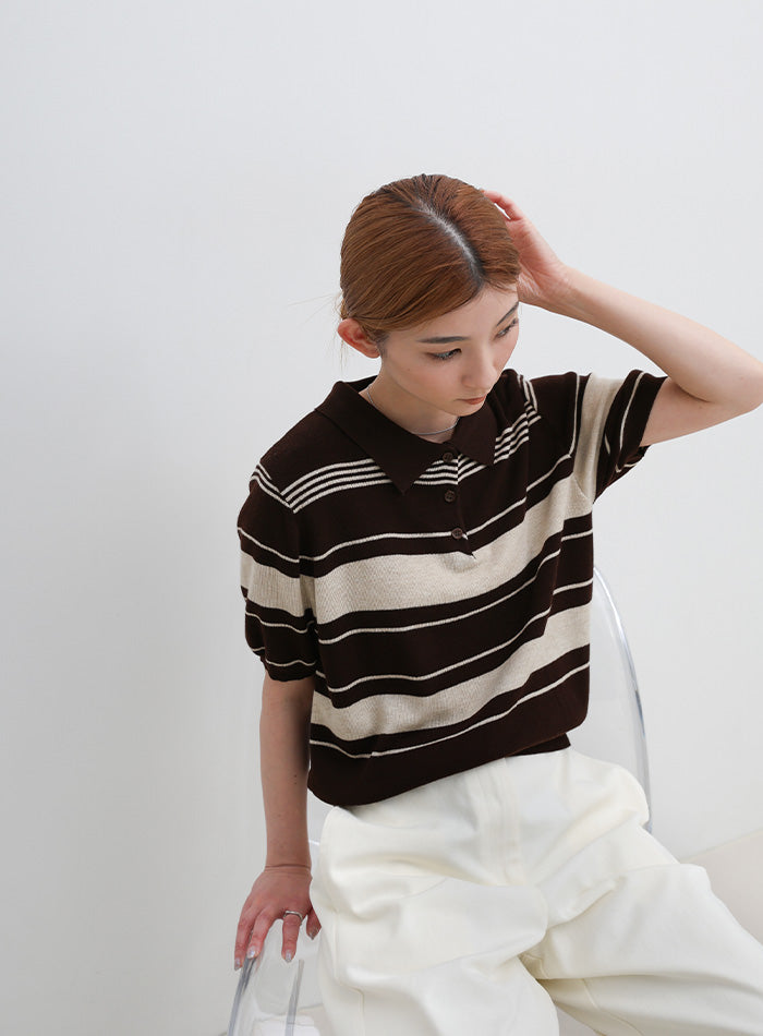 マルチボーダーポロニット　ココディール COEL Online Storeマルチボーダーポロニット(F レッド): TOPS