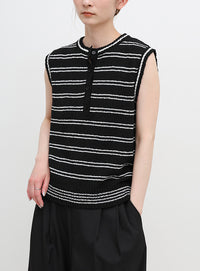 サマーニットブークレボーダーノースリーブトップス