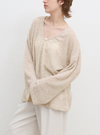メランジVネックシアールーズカットソー