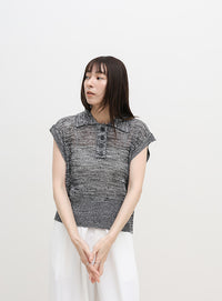 ノースリーブメッシュニットポロ