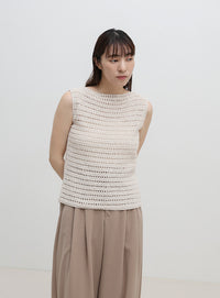 透かし編みノースリーブサマーニット
