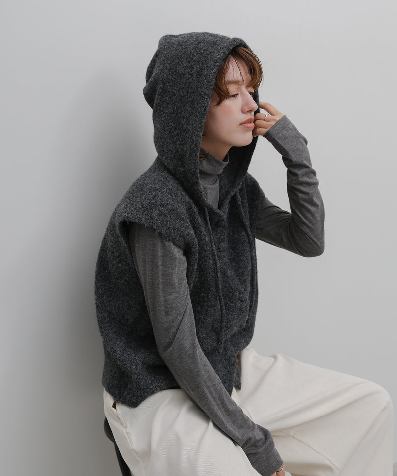 ボタンデザインモヘアライクフードベスト – SELECT MOCA