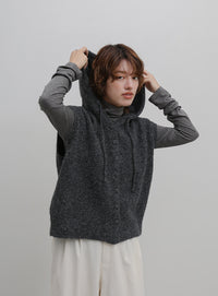ボタンデザインモヘアライクフードベスト