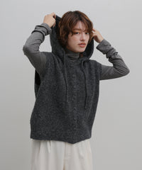 ボタンデザインモヘアライクフードベスト