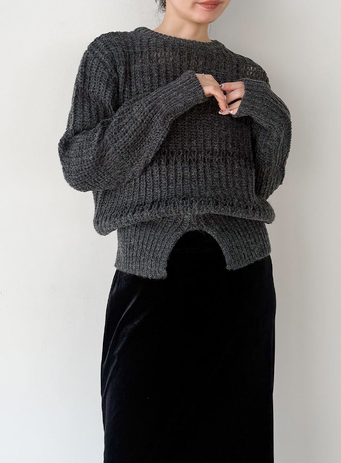 センタースリット透かし編みニット【by SON】 – SELECT MOCA