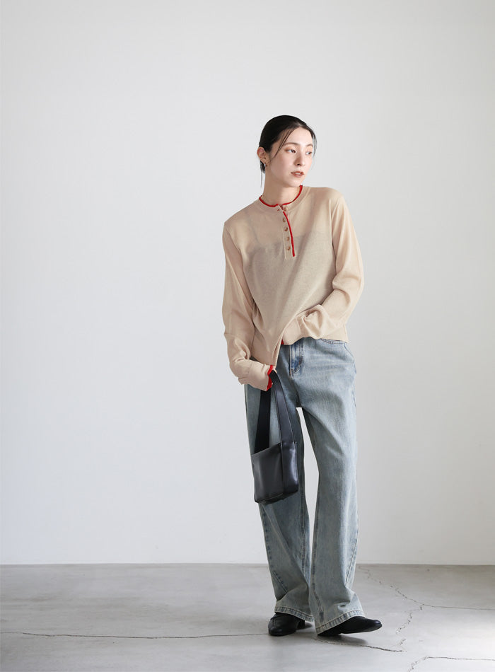 フェイクレイヤードヘンリーネックシアートップス