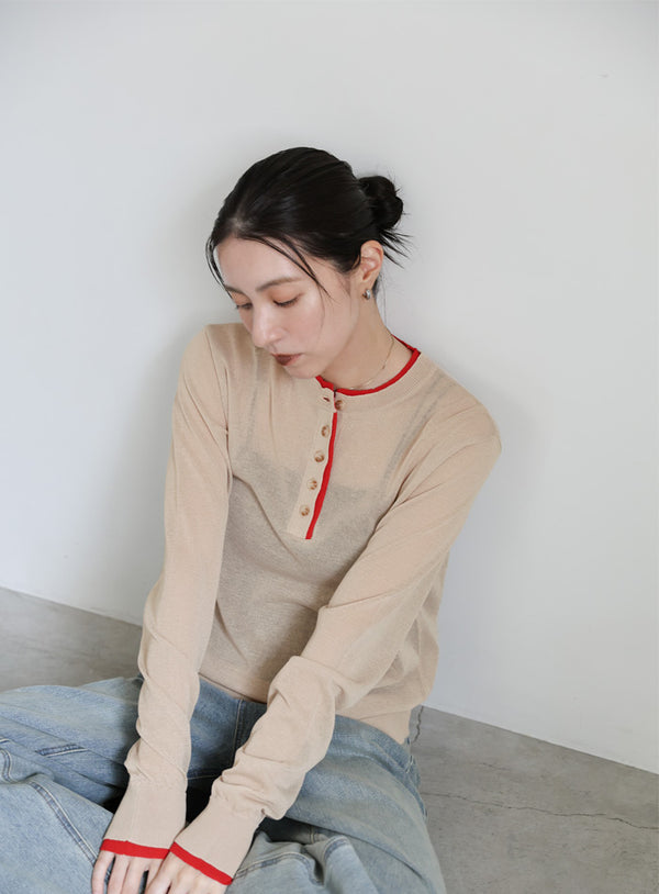 フェイクレイヤードヘンリーネックシアートップス