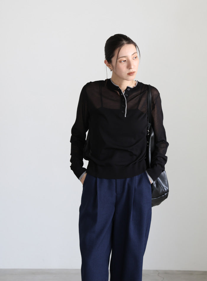 フェイクレイヤードヘンリーネックシアートップス