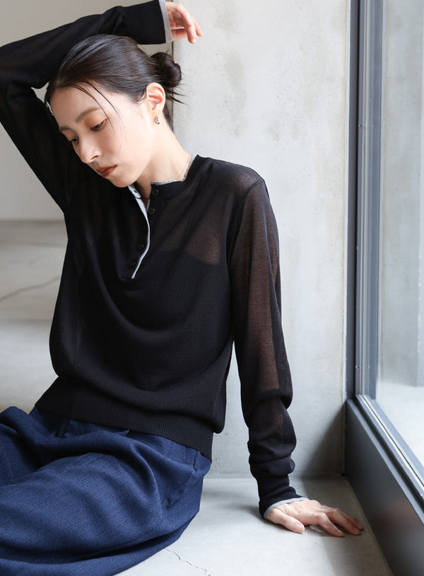 フェイクレイヤードヘンリーネックシアートップス