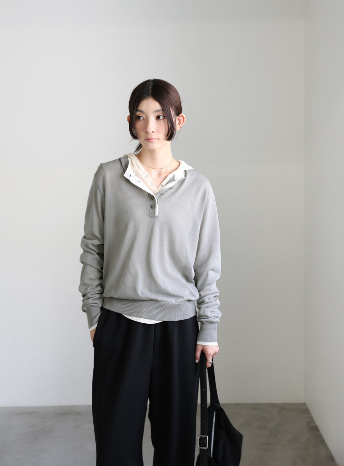 フェイクレイヤードヘンリーネックシアートップス