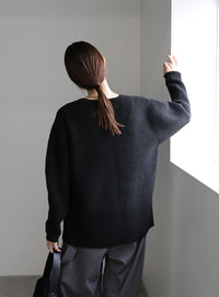 アシンメトリーVネックニットトップス