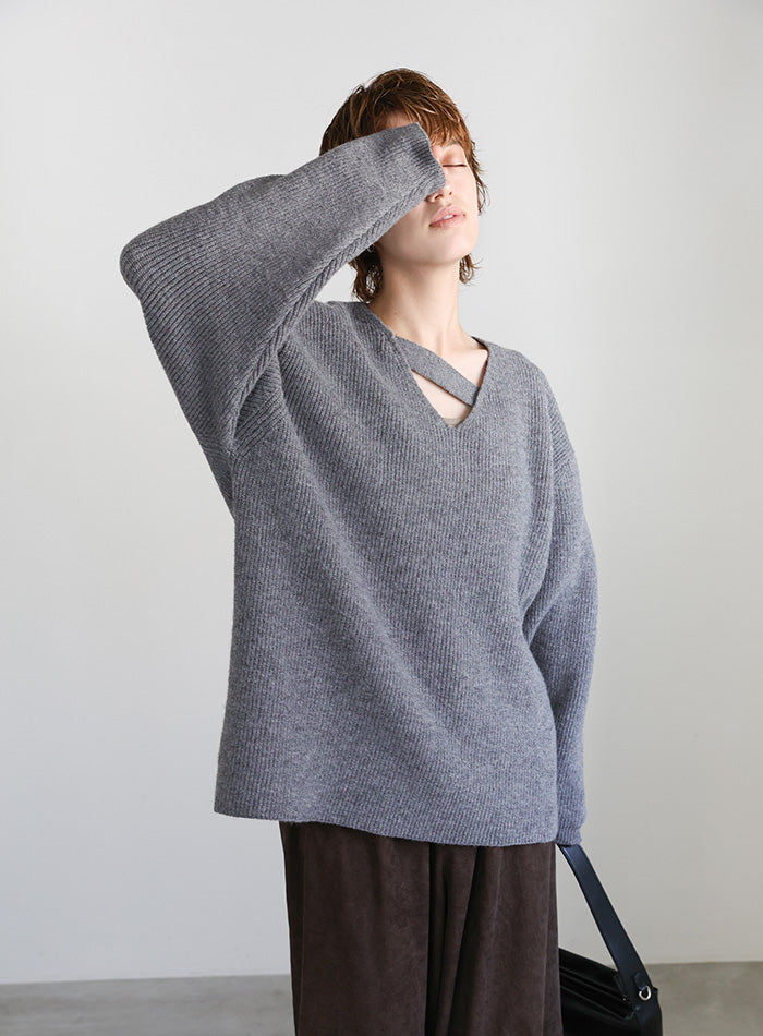 アシンメトリーVネックニットトップス – SELECT MOCA