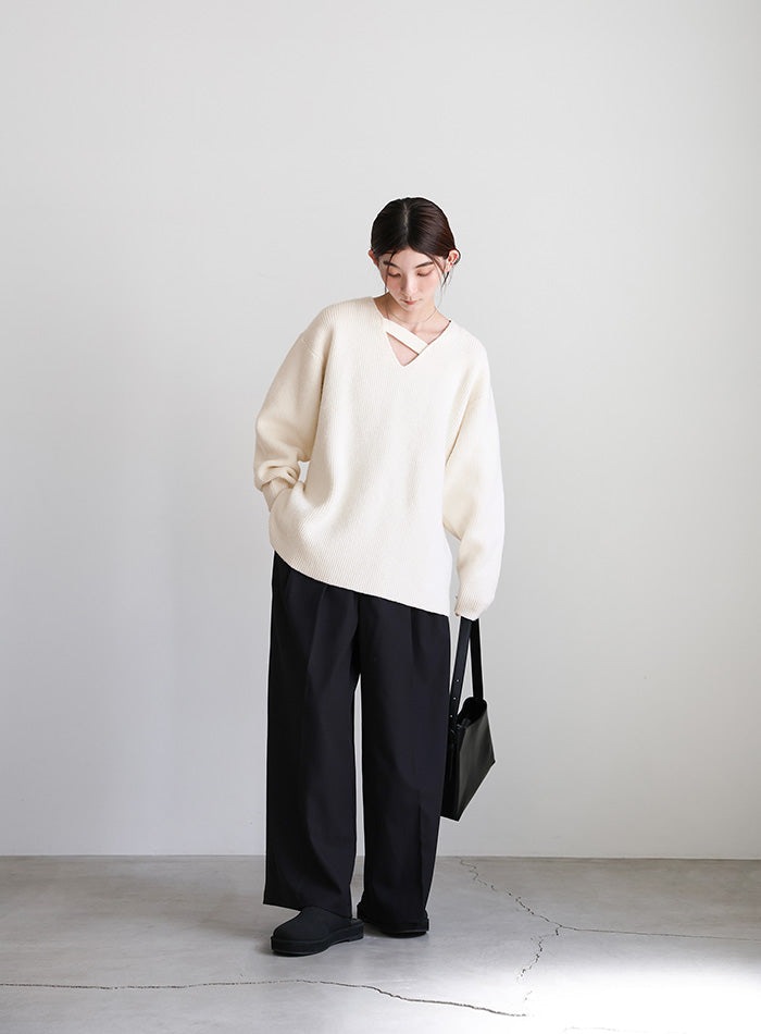 アシンメトリーVネックニットトップス – SELECT MOCA
