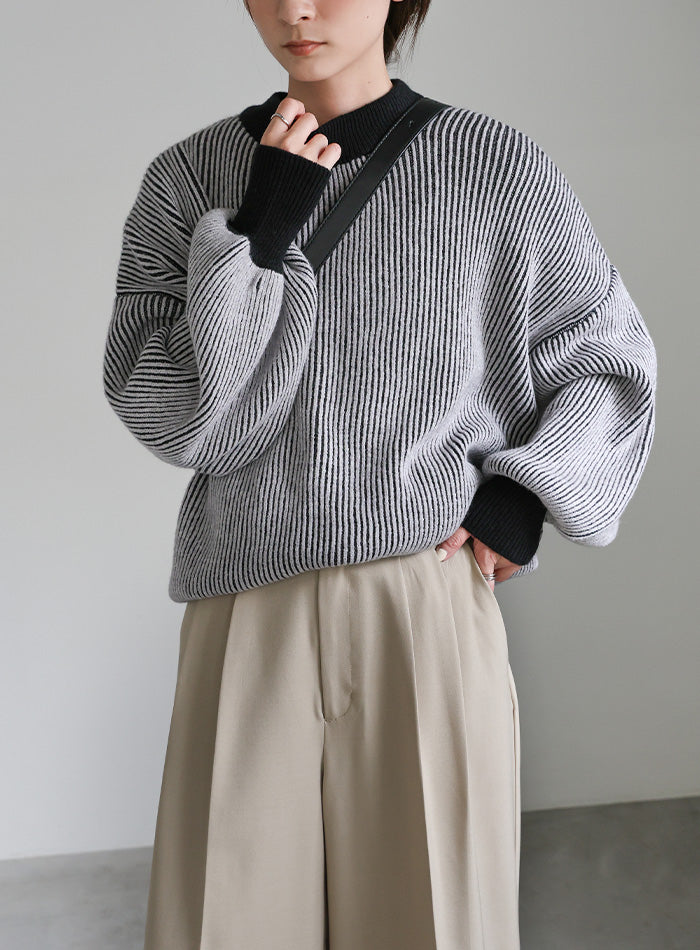 バイカラープレーティングオーバーニット – SELECT MOCA