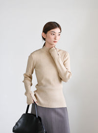 スリーブスリットプチハイリブニット