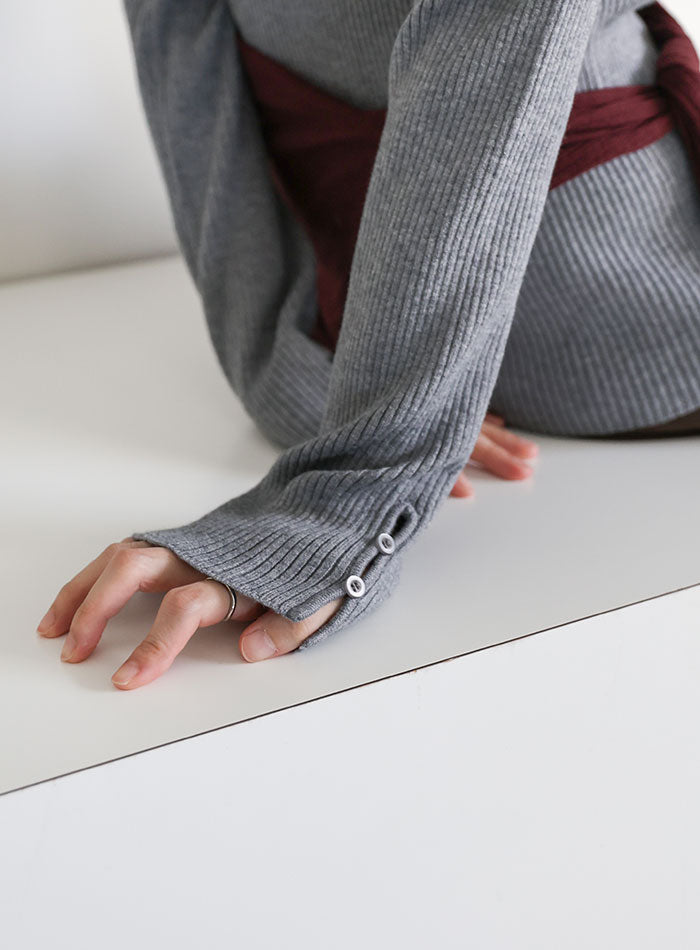 スリーブスリットプチハイリブニット