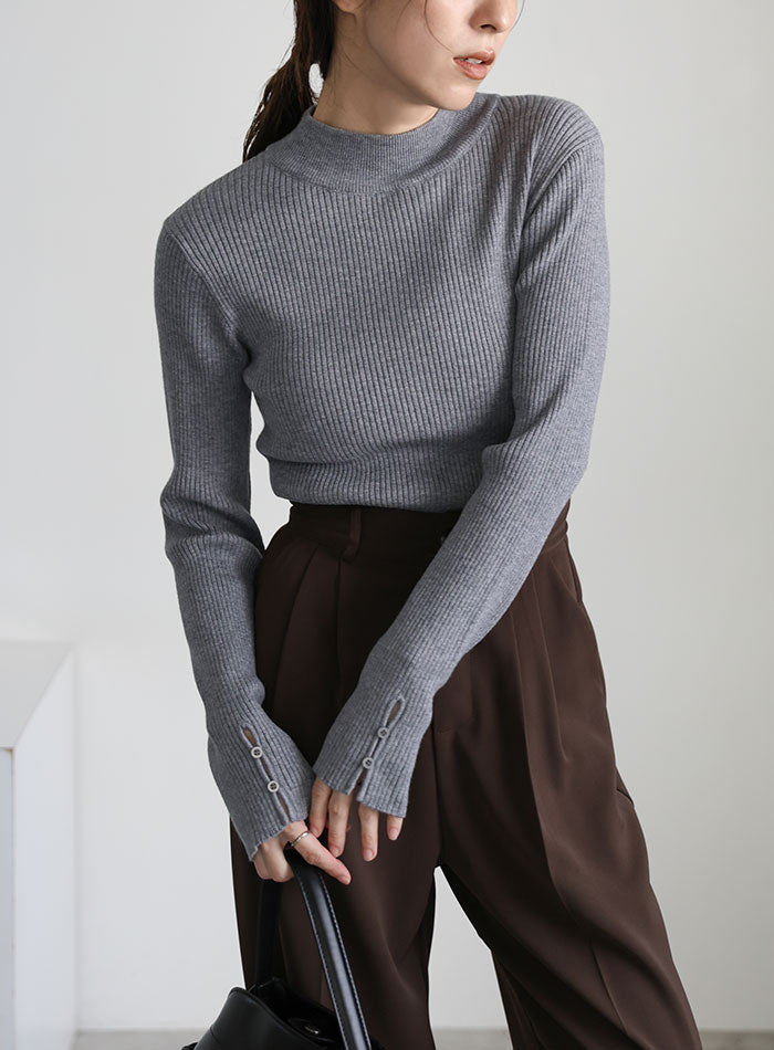 スリーブスリットプチハイリブニット