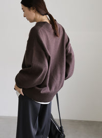 Vネックボリュームスリーブオーバーニット