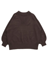 Vネックボリュームスリーブオーバーニット