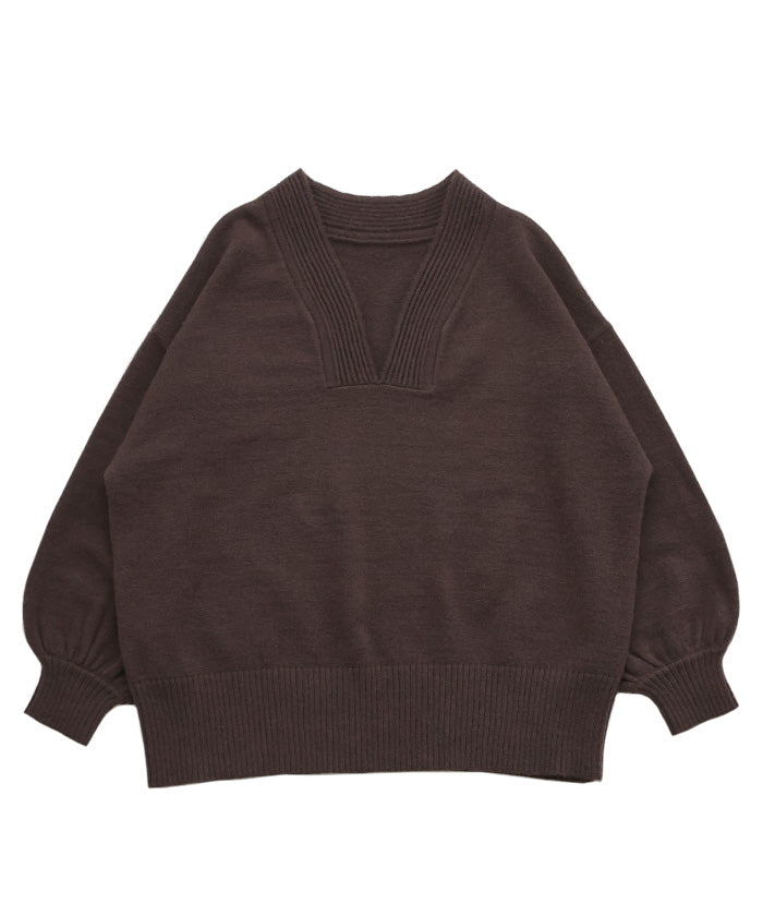 Vネックボリュームスリーブオーバーニット