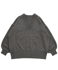 Vネックボリュームスリーブオーバーニット