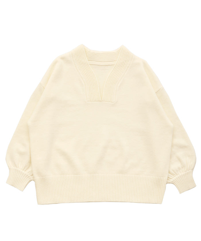 Vネックボリュームスリーブオーバーニット