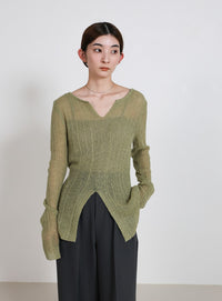 モヘアライクセンタースリットリブニット