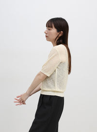 リブ編みシアークルーネックニット
